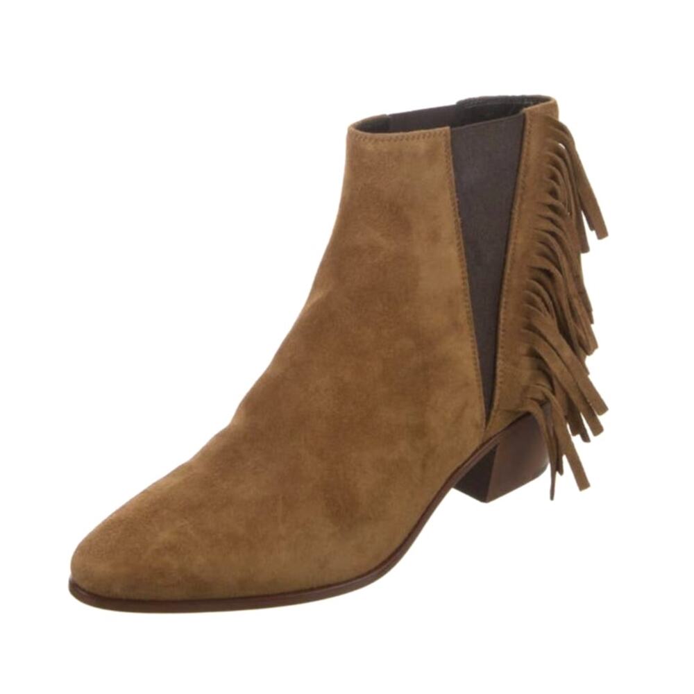 Saint Laurent Tan Brown Suede Fringe Ankle Boots Size 36 / US 6